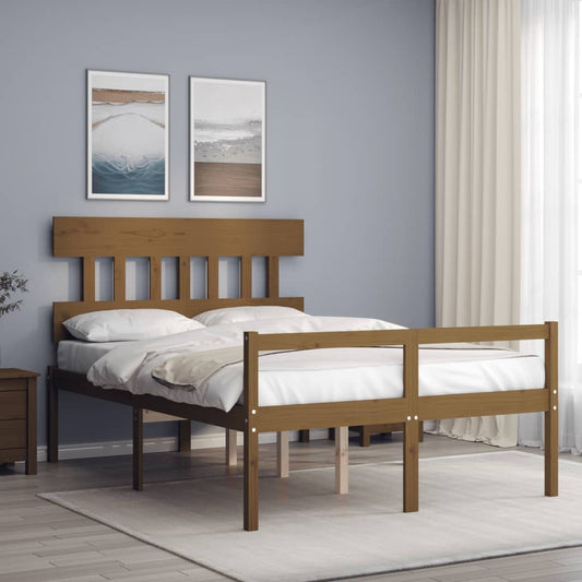 vidaXL Bed Frame with Headboard Honey Brown 140x190 cm Solid Wood