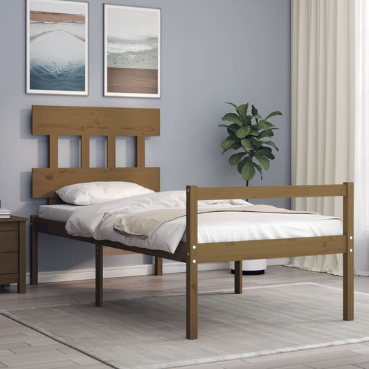 vidaXL Bed Frame with Headboard Honey Brown 90x200 cm Solid Wood