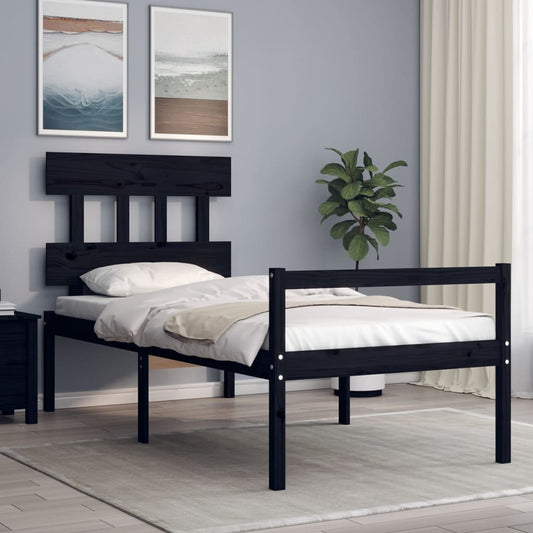 vidaXL Bed Frame with Headboard Black 100x200 cm Solid Wood