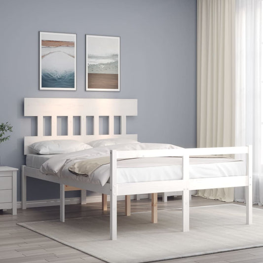 vidaXL Bed Frame with Headboard White 120x200 cm Solid Wood