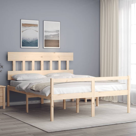 vidaXL Bed Frame with Headboard King Size Solid Wood