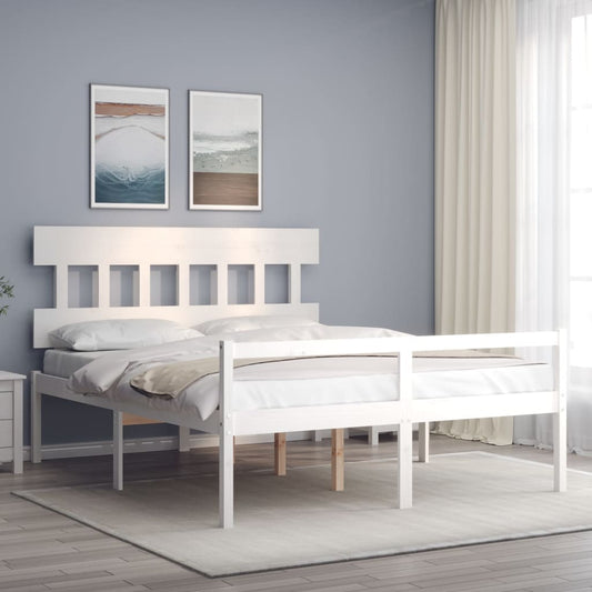 vidaXL Bed Frame with Headboard White 160x200 cm Solid Wood