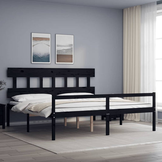 vidaXL Bed Frame with Headboard Black Super King Size Solid Wood