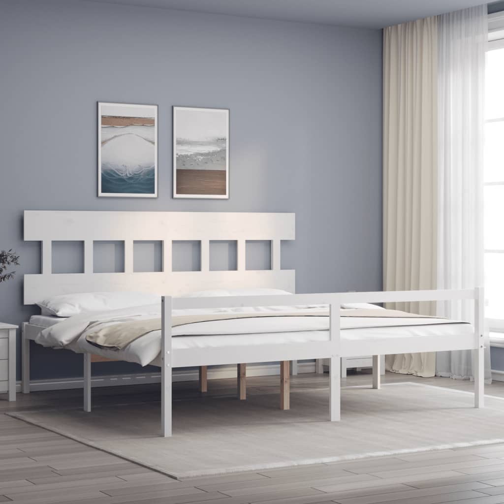 vidaXL Bed Frame with Headboard White 200x200 cm Solid Wood
