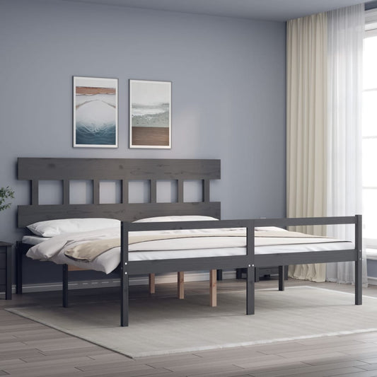 vidaXL Bed Frame with Headboard Grey 200x200 cm Solid Wood