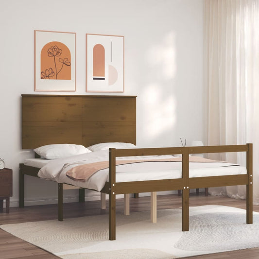 vidaXL Bed Frame with Headboard Honey Brown Small Double Solid Wood