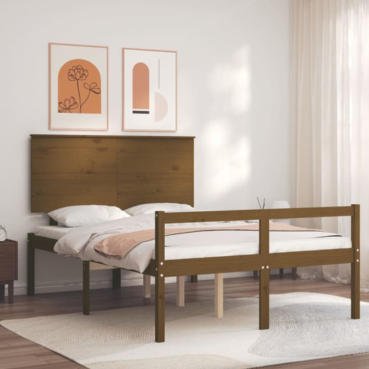 vidaXL Bed Frame with Headboard Honey Brown Double Solid Wood