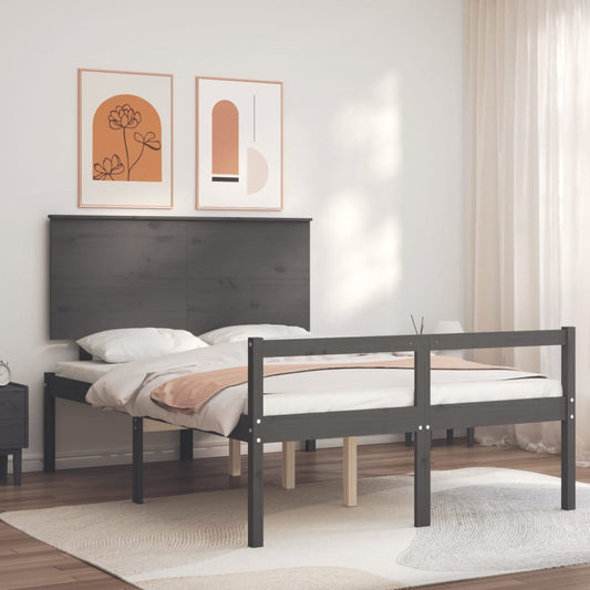 vidaXL Bed Frame with Headboard Grey 140x190 cm Solid Wood