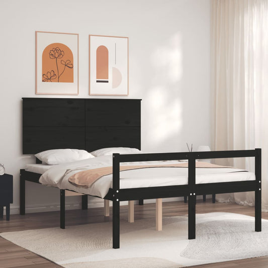 vidaXL Bed Frame with Headboard Black 140x190 cm Solid Wood