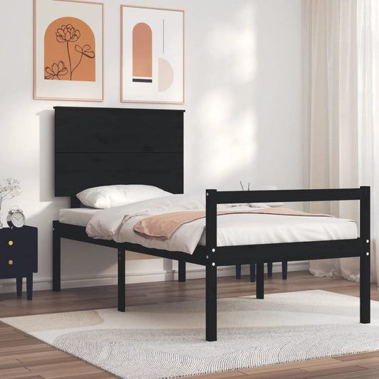 vidaXL Bed Frame with Headboard Black 100x200 cm Solid Wood