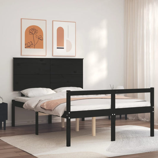 vidaXL Bed Frame with Headboard Black 120x200 cm Solid Wood