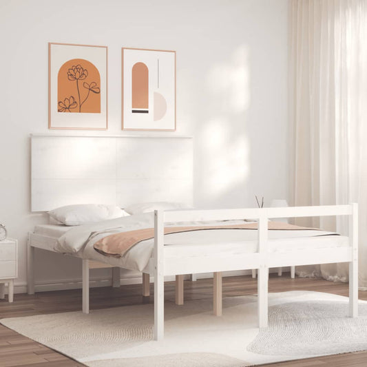 vidaXL Bed Frame with Headboard White 140x200 cm Solid Wood