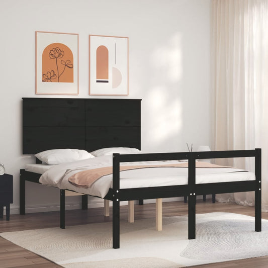 vidaXL Bed Frame with Headboard Black 140x200 cm Solid Wood