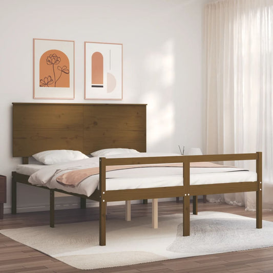 vidaXL Bed Frame with Headboard Honey Brown King Size Solid Wood