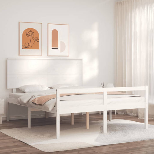 vidaXL Bed Frame with Headboard White 160x200 cm Solid Wood