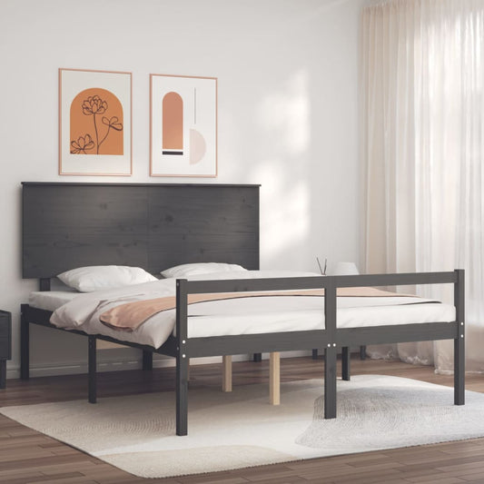 vidaXL Bed Frame with Headboard Grey 160x200 cm Solid Wood