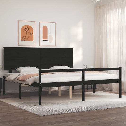 vidaXL Bed Frame with Headboard Black 200x200 cm Solid Wood