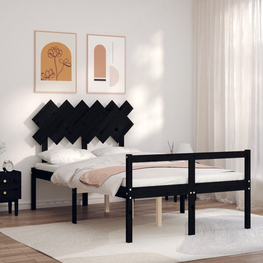 vidaXL Bed Frame with Headboard Black Small Double Solid Wood