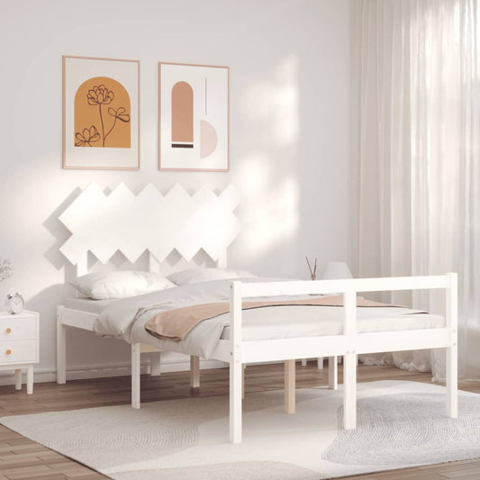 vidaXL Bed Frame with Headboard White Double Solid Wood