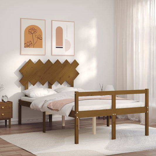 vidaXL Bed Frame with Headboard Honey Brown Double Solid Wood