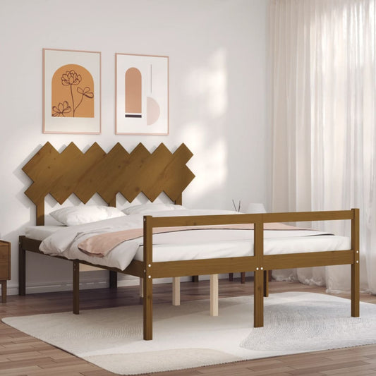 vidaXL Bed Frame with Headboard Honey Brown 140x190 cm Solid Wood