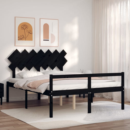 vidaXL Bed Frame with Headboard Black 140x190 cm Solid Wood