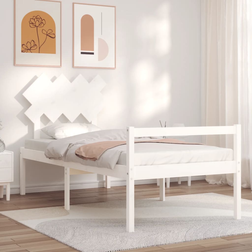 vidaXL Bed Frame with Headboard White 90x200 cm Solid Wood