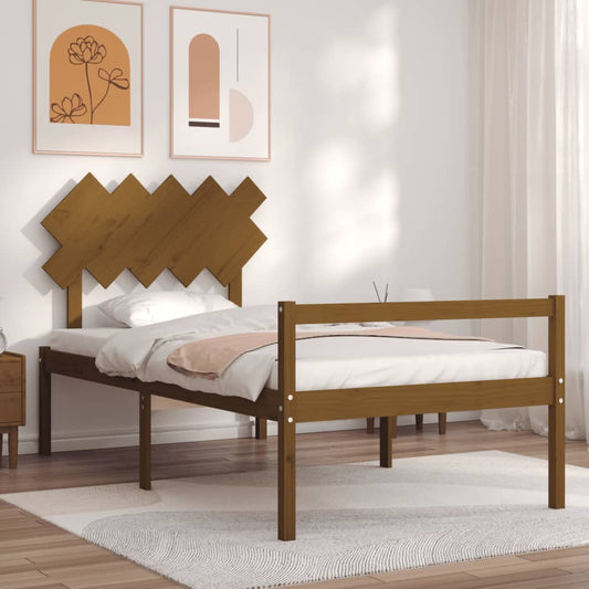 vidaXL Bed Frame with Headboard Honey Brown 100x200 cm Solid Wood