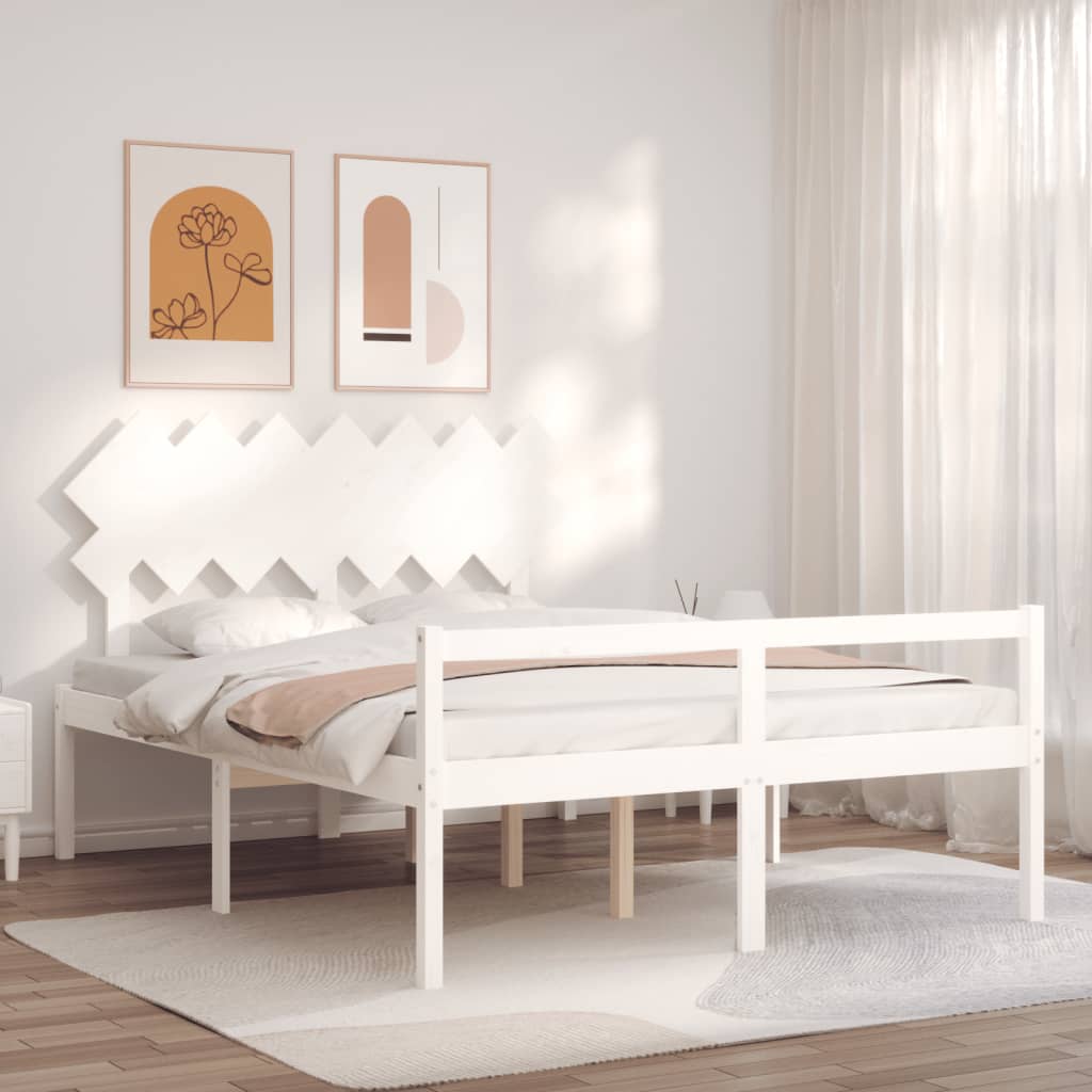 vidaXL Bed Frame with Headboard White 140x200 cm Solid Wood