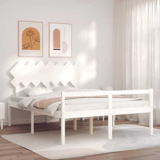 vidaXL Bed Frame with Headboard White 140x200 cm Solid Wood