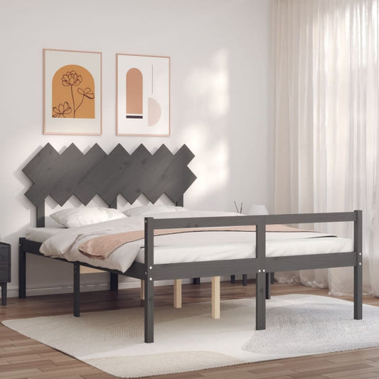 vidaXL Bed Frame with Headboard Grey 140x200 cm Solid Wood