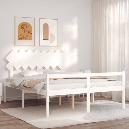 vidaXL Bed Frame with Headboard White 160x200 cm Solid Wood