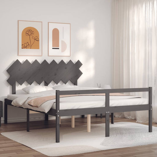 vidaXL Bed Frame with Headboard Grey 160x200 cm Solid Wood