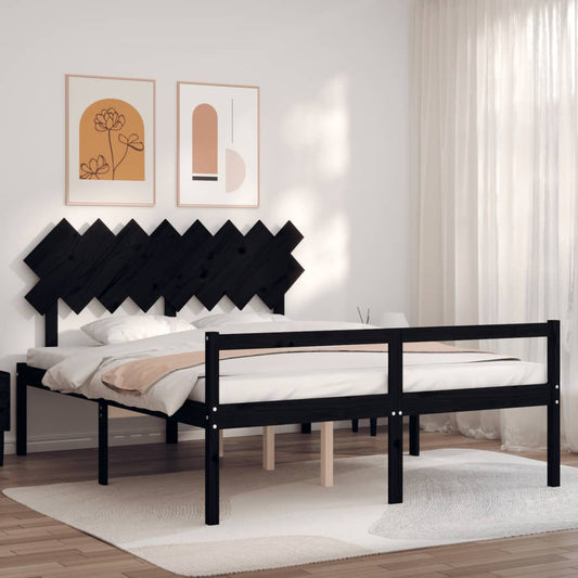 vidaXL Bed Frame with Headboard Black 160x200 cm Solid Wood