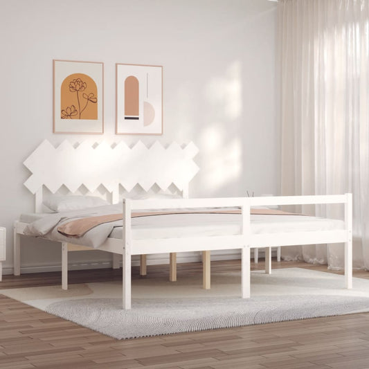vidaXL Bed Frame with Headboard White Super King Size Solid Wood