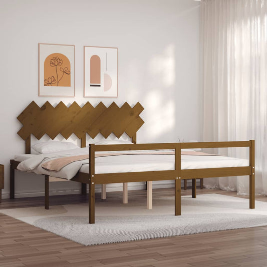 vidaXL Bed Frame with Headboard Honey Brown Super King Size Solid Wood