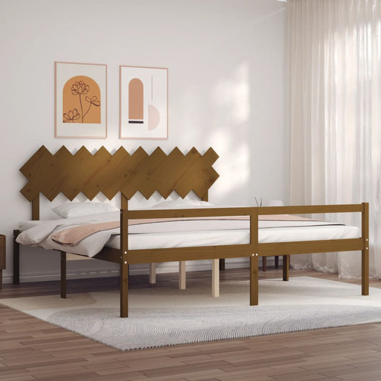 vidaXL Bed Frame with Headboard Honey Brown 200x200 cm Solid Wood