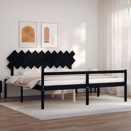 vidaXL Bed Frame with Headboard Black 200x200 cm Solid Wood