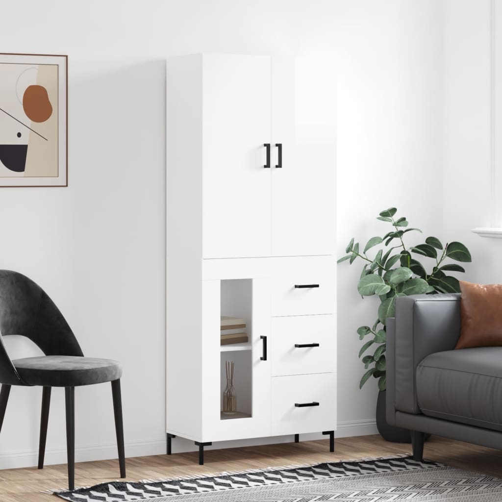 vidaXL Highboard High Gloss White 69.5x34x180 cm Engineered Wood