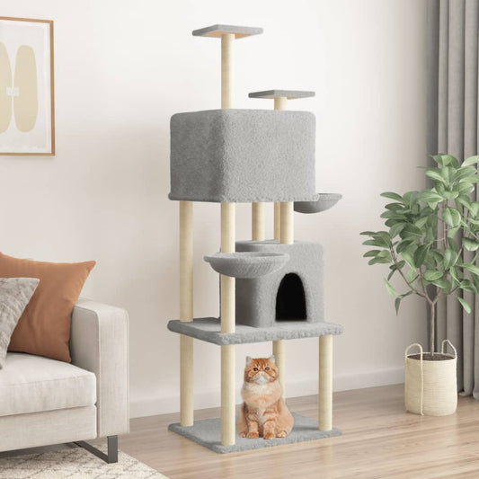 vidaXL Cat Tree with Sisal Scratching Posts Light Grey 180 cm