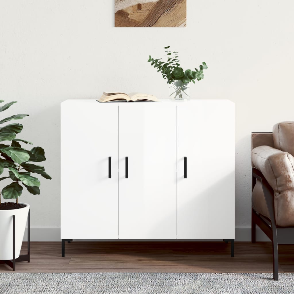 vidaXL Sideboard High Gloss White 90x34x80 cm Engineered Wood