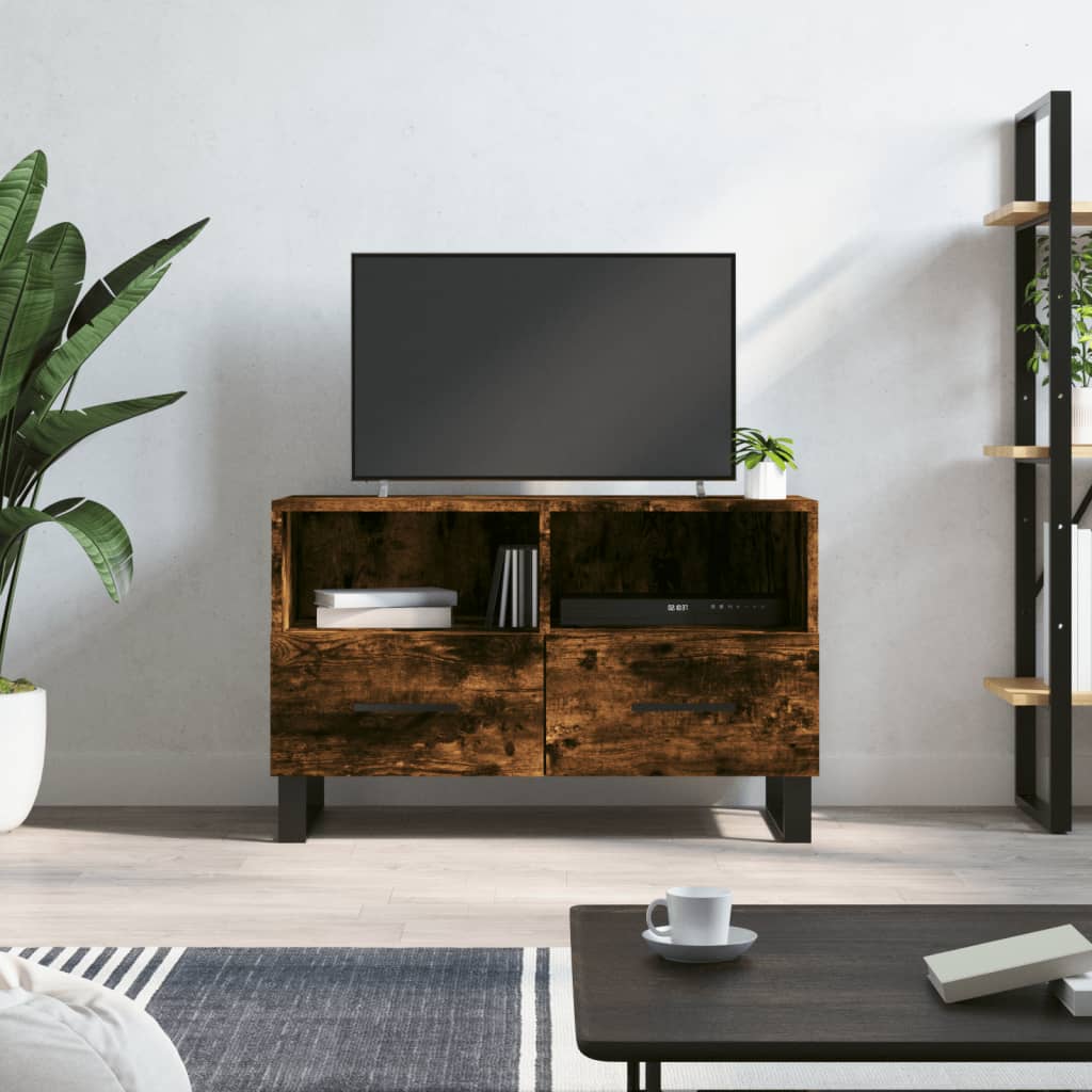 vidaXL TV Cabinet Smoked Oak 80x36x50 cm Engineered Wood