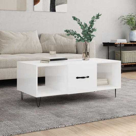 vidaXL Coffee Table High Gloss White 102x50x40 cm Engineered Wood