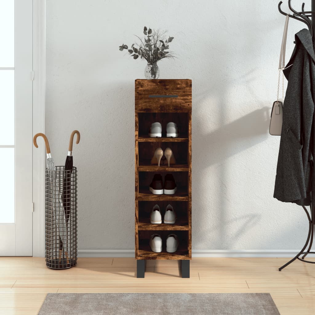 vidaXL Shoe Cabinet Smoked Oak 30x35x105 cm Engineered Wood