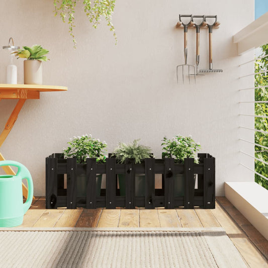 vidaXL Garden Raised Bed with Fence Design Black 100x30x30 cm Solid Wood Pine