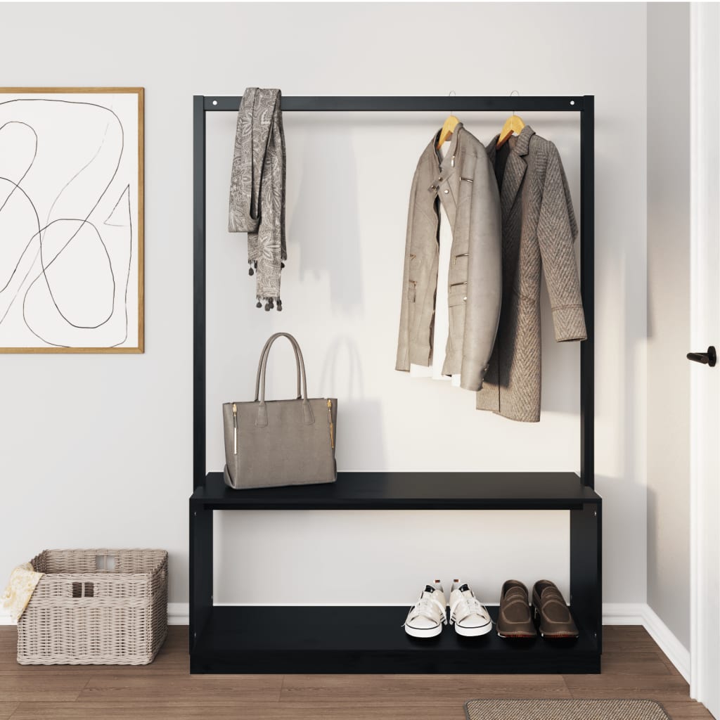 vidaXL Clothes Rack with Shoe Storage Black 113x40x157.5 cm Solid Wood Pine