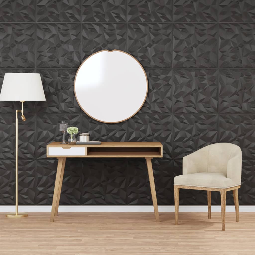 vidaXL Wall Panels 12 pcs Black 50x50 cm EPS 3 må_ Amethyst