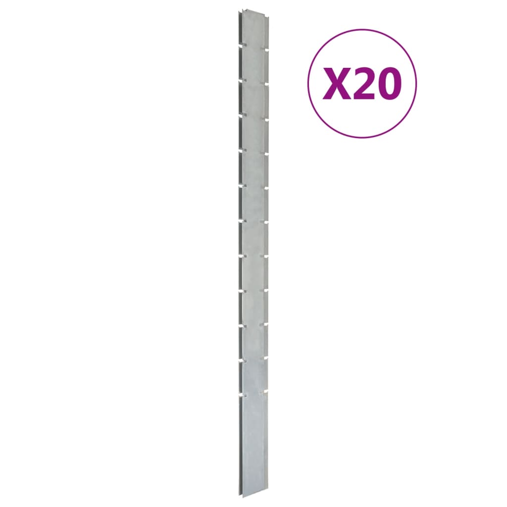 vidaXL Garden Fence Posts 20 pcs Silver 280 cmåÊGalvanised Steel