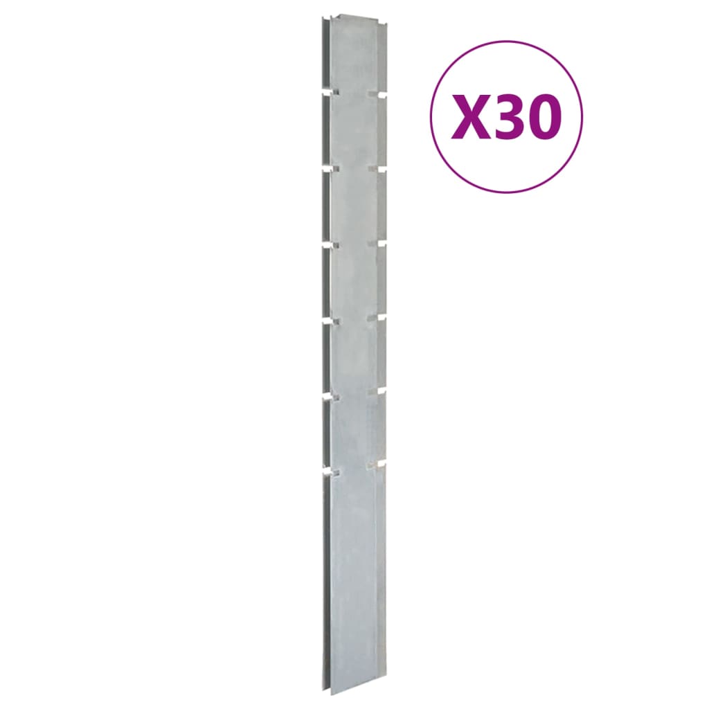 vidaXL Garden Fence Posts 30 pcs Silver 180 cmåÊGalvanised Steel