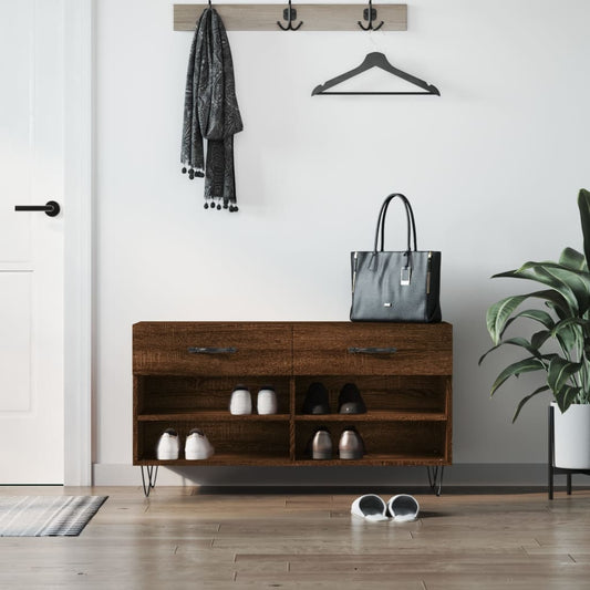 vidaXL Shoe Bench Brown Oak 102x35x55 cm Engineered Wood